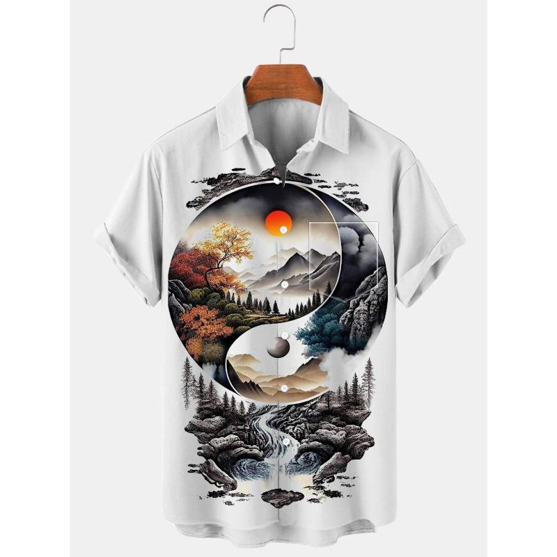 Ny Hawaii Vår/Sommar Mode Fritid Gatumode Turist Strand Tryckt Helt Öppen Kortärmad Knäppskjorta, Snabb Leverans