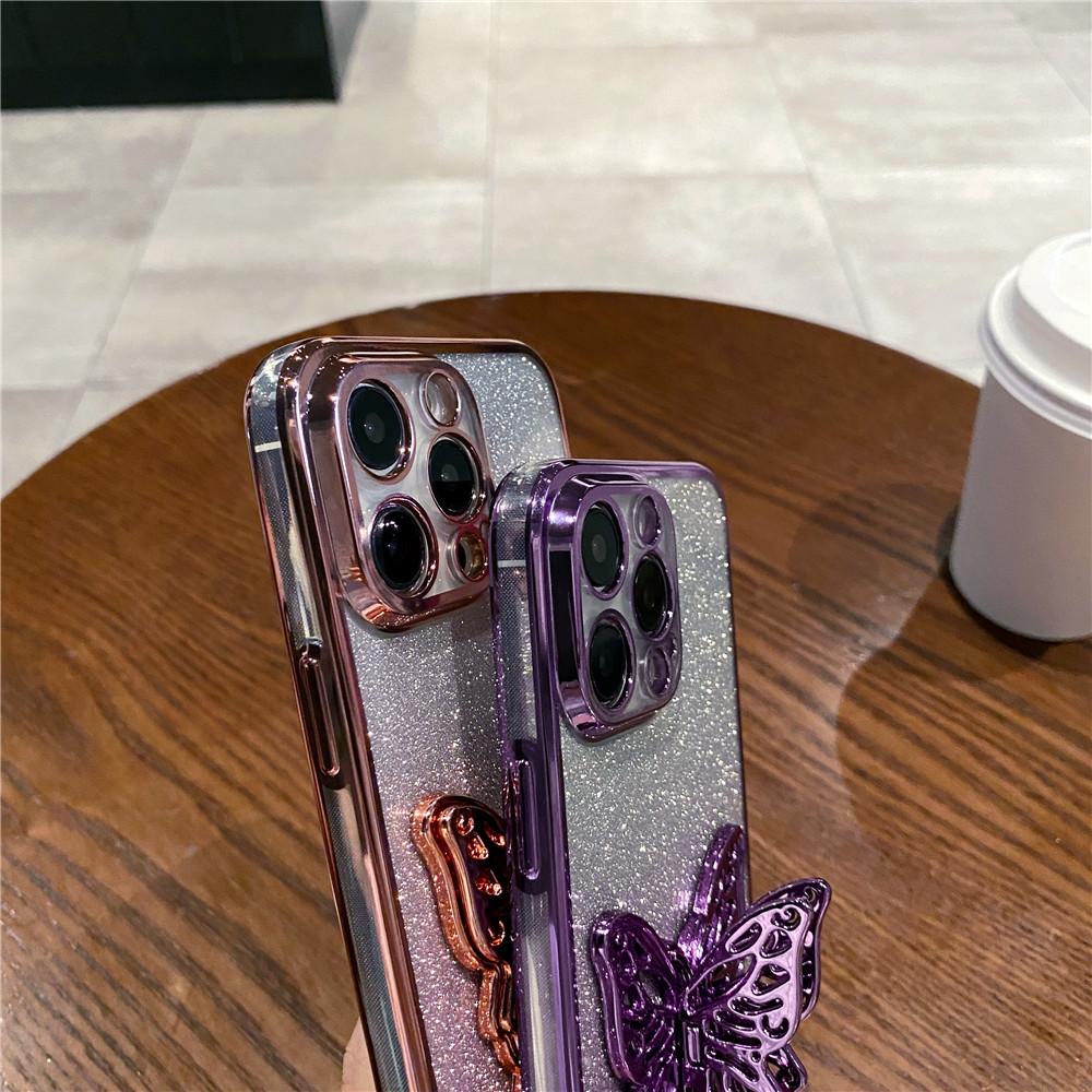 Butterfly Stand Glitter Gradient Case For Samsung A15 A55 A35 A25 A05S A54 A34 A24 A14 A04 A13 A23 A33 A53 Bracket Plating Cover