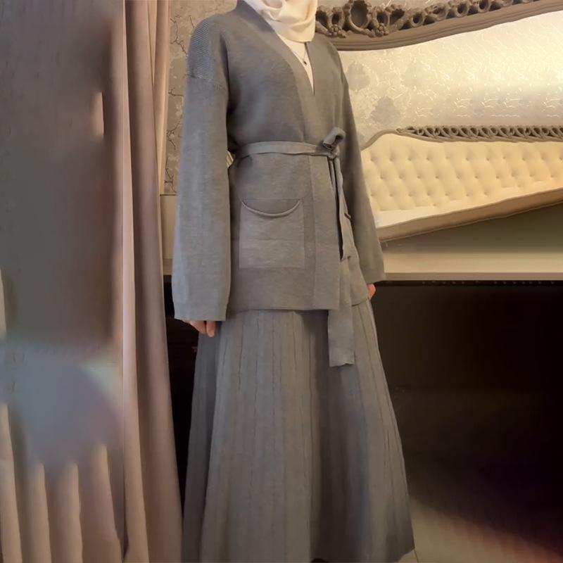 2025 Spring V-neck Cardigan Jacket & Comfortable Midi Skirt Set for Women