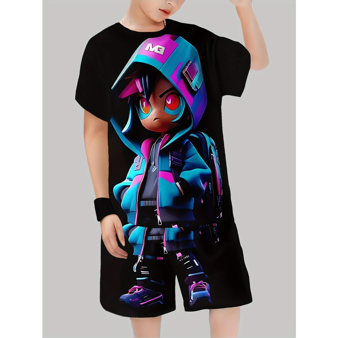 

Boys Set Fashion 3D Printed Casual Pullover Short Sleeve Shorts Sweatshirt, BoysOutdoor shorts Perfect 5-6Y