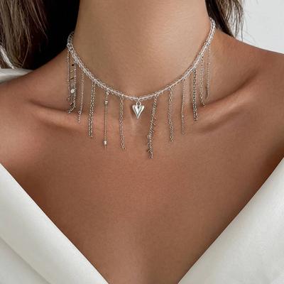Salircon Fashion Exquisite Tassel Love Heart Pendant Choker Necklace for Women Trend Crystal Chain Chain Party Jewelry Gift
