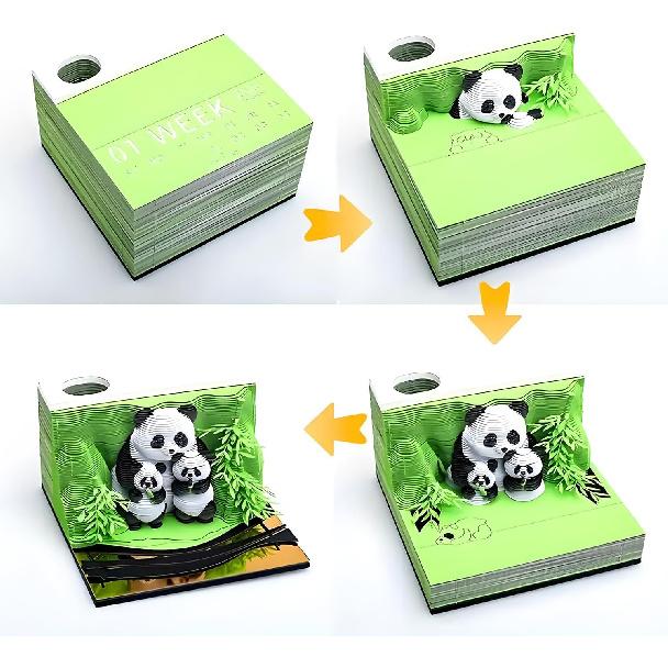3D Creative Time Piece Calendar 2026 Desk Weekly Calendar Decoration with Acrylic Case, Paper Sculpture Non-stick Notes, Paper Carving Art Craft