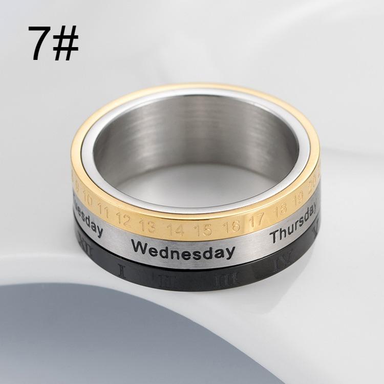 Titanium steel calendar ring, Roman numeral time ring, men's bracelet