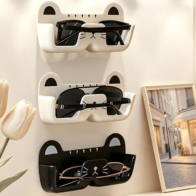 Cute Cat Wall Mount Glasses Holder, Punch-free Sunglasses Display Rack, Household Wardrobe Decoration Wall Eyeglasses Organizer