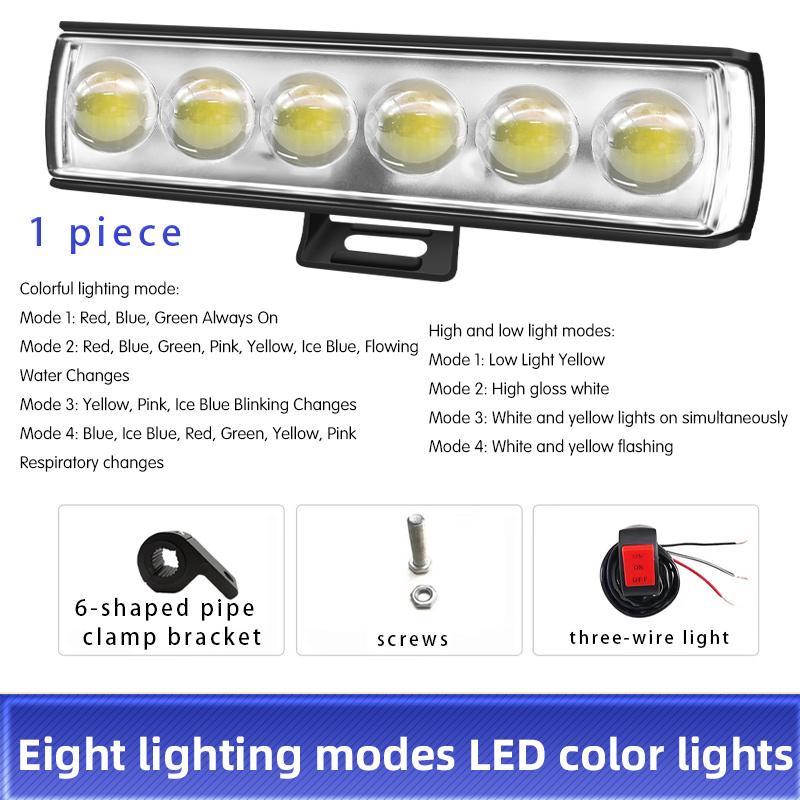 Motorcycle LED Spotlights Headlights 6 Lens Multicolor Lights Driving Light Fog Lamp Motorbike Scooter Running Lamp 12V