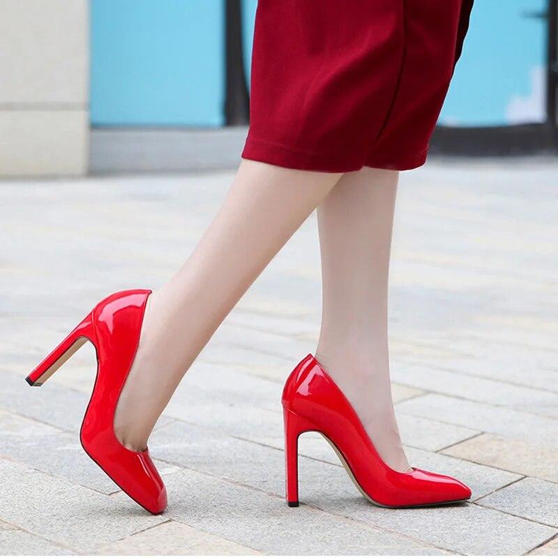 Dámská pracovní obuv Vysoký podpatek Kancelářské módní Svatební svatební boty z lakované kůže 7,5 cm podpatek WZ