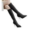 Show long legs! Korean pointed-toed medium tube small elastic boots high-heeled knight boots but knee-thin leather boots women