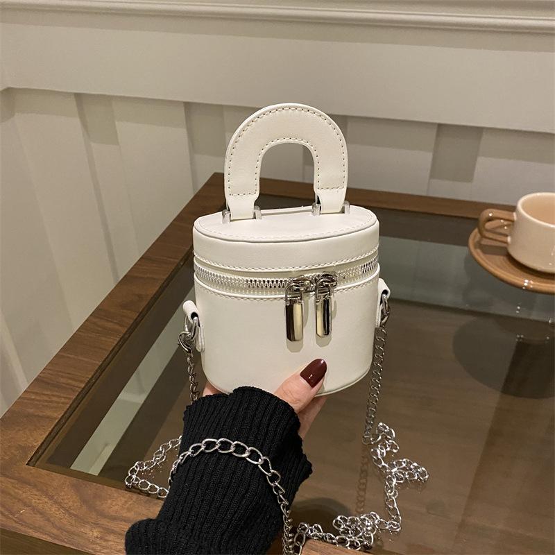 Faux Leather Bucket Bag for Women Trendy Chain Handle Crossbody Handbag