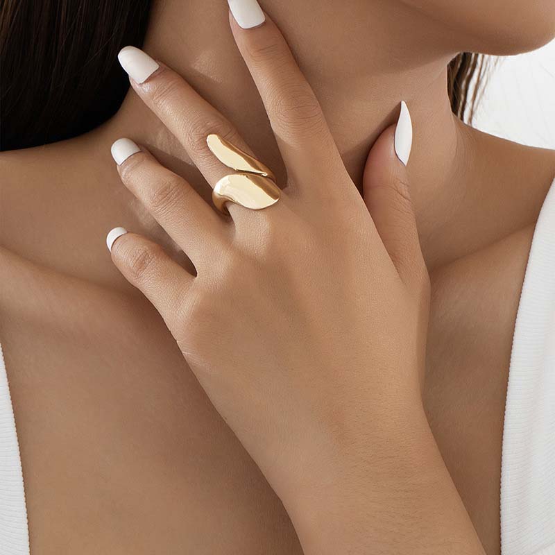 3Pcs/Set Vintage Gold Color Water Drop Rings for Women Fashion Creative Metal Smooth Geometric Adjustable Open Ring Zircon