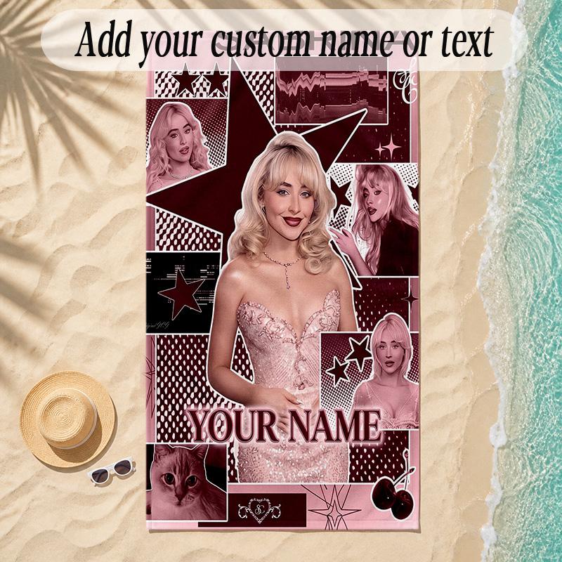 Beach TowelSabrina Carpenter Custom Name Text Personalized Soft Towel for Beach Pool Indoor Home Decor Gift