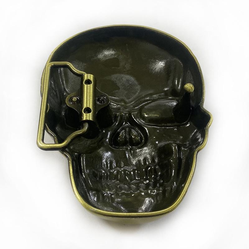 Large Alloy Skull Head Belt Buckle - Heavy Duty Halloween Skeleton Design, Fits All Sizes.