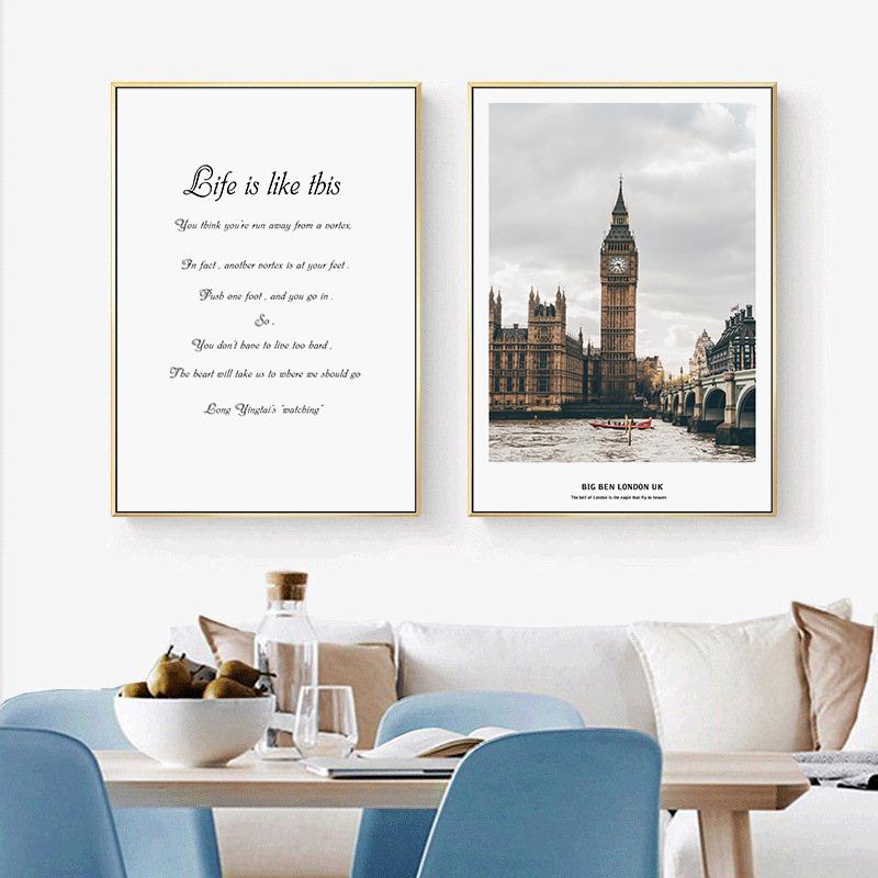 Paesaggio Nordico Città Poster su Tela Moderno Big Ben Ruota Panoramica Arte da Parete Dipinti Citazioni Stampa Immagini per Decorazione Soggiorno