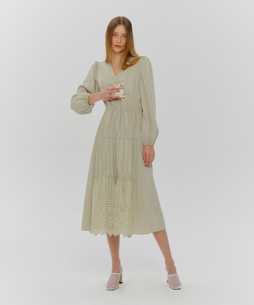 Etmont Stair Shirring Punching Dress Light Green