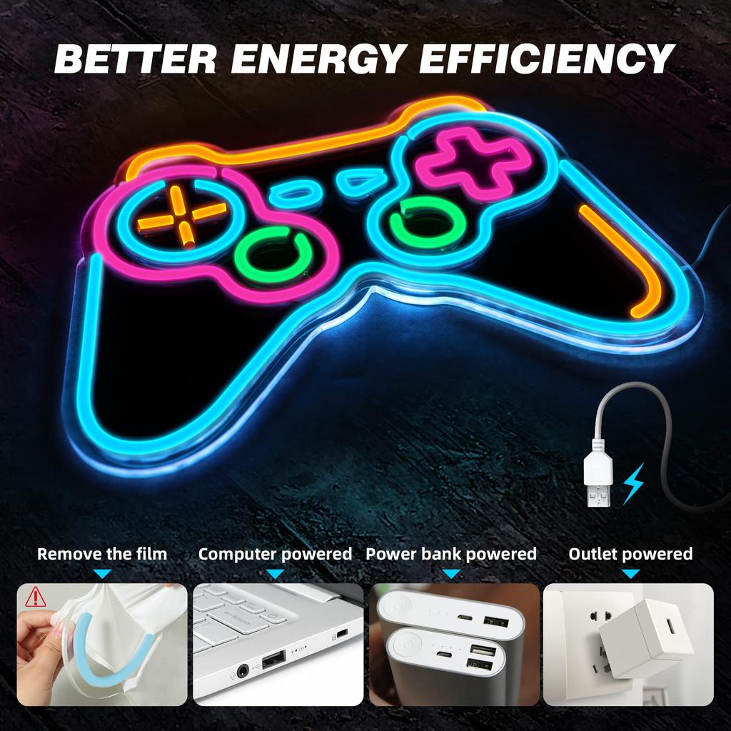 Game Controller Neon Sign, Gamepad Shape LED Neon Lights for Gaming Room Wall Art Decor Led Night Lights for Boys Gamer Teen