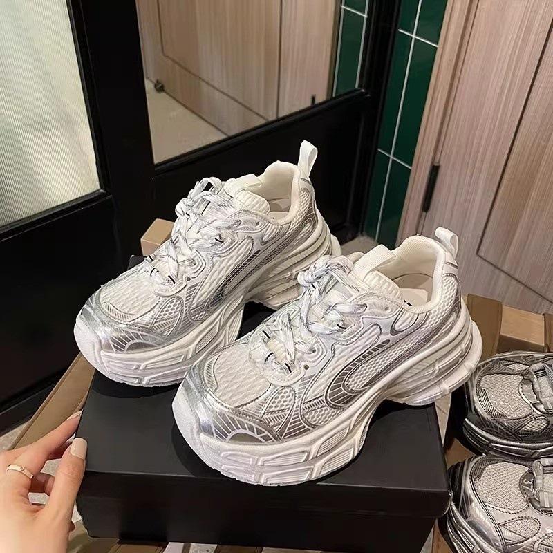 

Новая платформа маффин двухслойные папины кроссовки женские маленькие повседневные туфли кроссовки серебристые женские туфли 40 белый