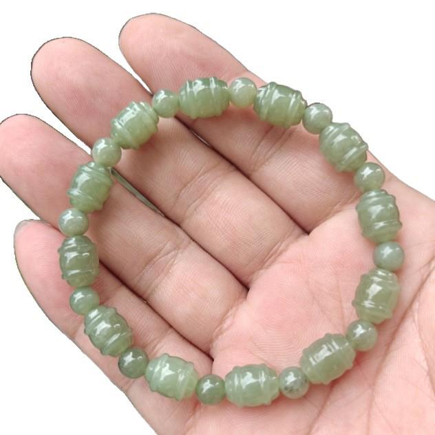 Hetian Jade Qinghai Crystal Bead Bracelet - Clear Water Green Design