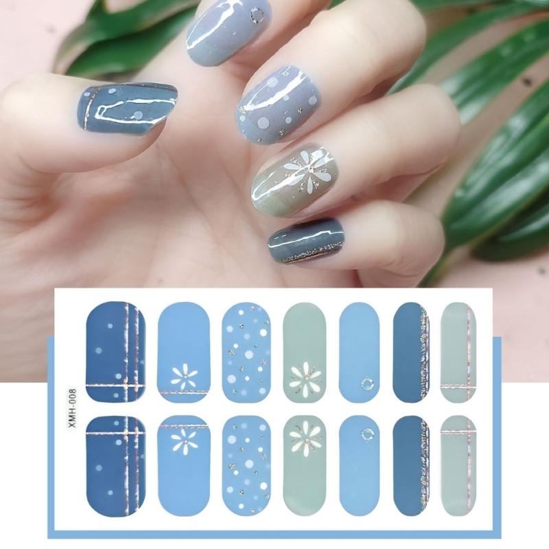 Flower Gradient Nail Sticker Full Wraps Nail Art Stickers Self-Adhesive Nail Art Decal Strips for DIY Nail Art Decor
