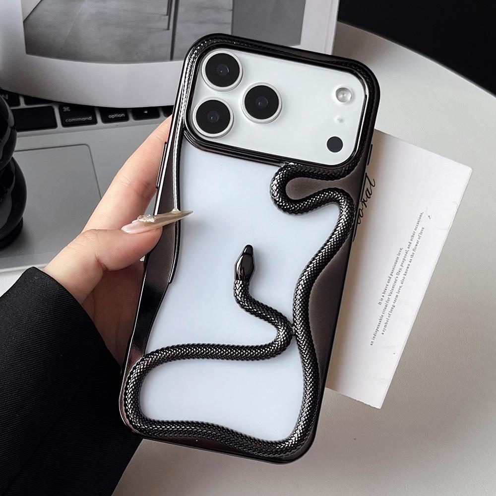 

Orange 3D Snake Hollow Dissipate Heat Phone Case For iPhone 17 Air 16 15 14 13 12 11 Pro Max Electroplated Shockproof Soft Cover iPhone Air