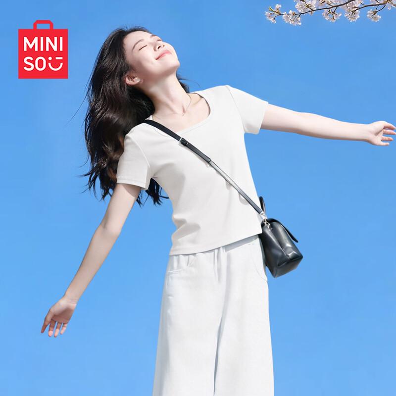 MINISO Women s U-Neck Slim Fit Short Sleeve T-shirt XL
