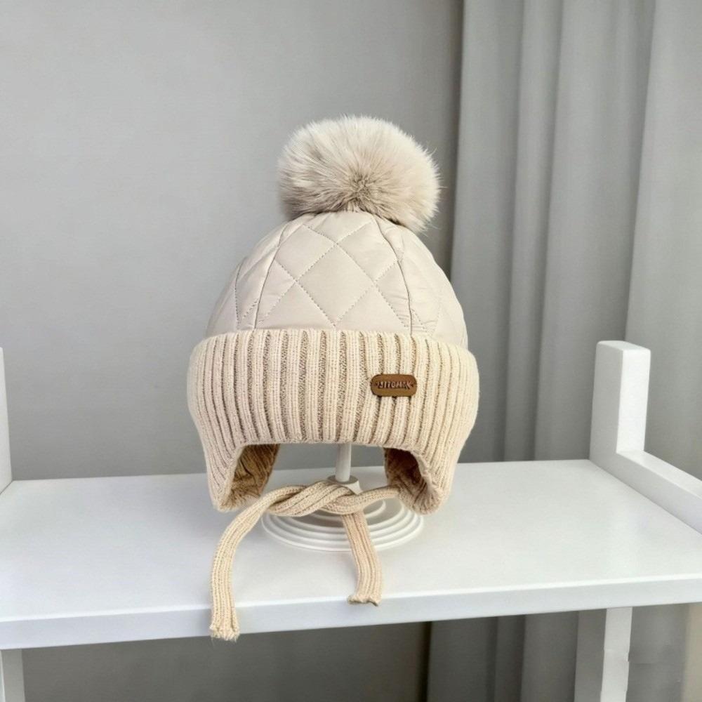 New Warm Pullover Cap Coldproof Windproof Ear Protection Hat Pompom Knitted Lei Feng Hat Kids бежевый