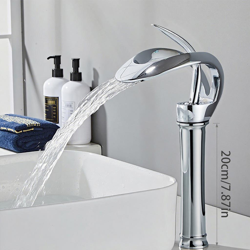 Deck Mounted Bathroom Sink Faucet Brass Black Bathroom Sink Faucet Waterfall Hot and Cold Water Mixer Faucet