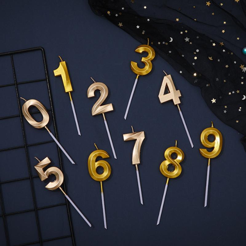 50pcs/lot Wholesale Gilding Number 0-9 Sweet Birthday Cake Candles Bulk Sales Cakes Decorating Supplies for Home Decor