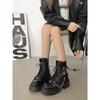Women's Spring 2025 Black Thick-Soled Martin Boots: Height-Increasing, Versatile, Trendy British Style Ankle Motorcycle Boots