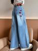 Mädchen 2023 Herbstmode Straight-Leg Wide Jeans - Vielseitige lange Hosen für große Kinder