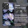 Elegante Custodia in Vetro Temperato con Motivo Floreale di Peonia Bianca per iPhone 17 16 Pro Max 15 14 13 12 11 Mini XS XR 7 8 14Plus Cover