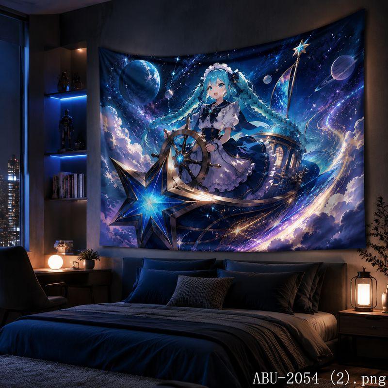 Starry Moon Anime Girl Aesthetic Tapestry Dreamy Galaxy Cartoon Wall Hanging Teen Dorm Bedroom Otaku Home Wall Decor