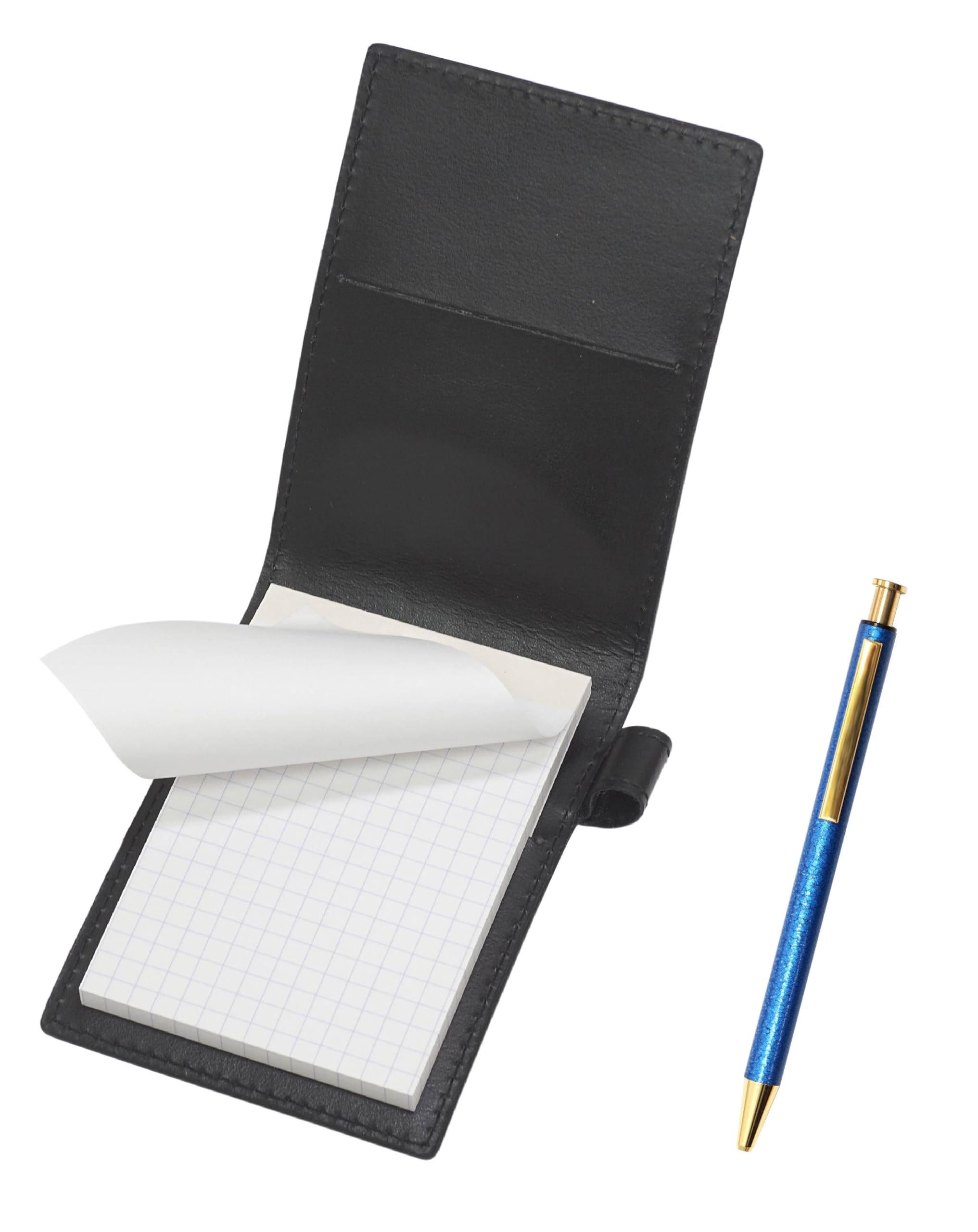 

Black recycled cowhide mini notebook cover with lizard finish and a blue retractable ballpoint pen set (NQ26) all-metal (T23-LS022P-B-NQ26B-L). синий