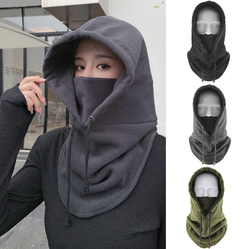 Winter Fleece Warm Hooded Beanie Hats For Men Women  Solid Color Balaclava Hat Outdoor Windproof Thicken One Piece Scarf Cap