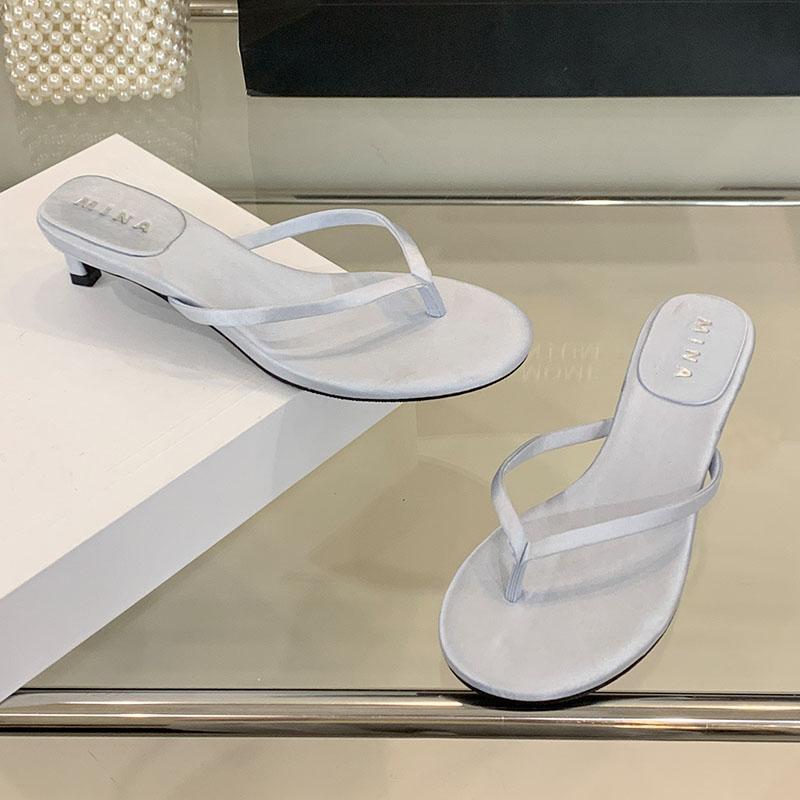 Fashion Red Fashion Round Toe Ladies Low Heel Slippers Sandals Shoes Summer Beach Slides Women Heeled Slippers Shoes Female Flip flops