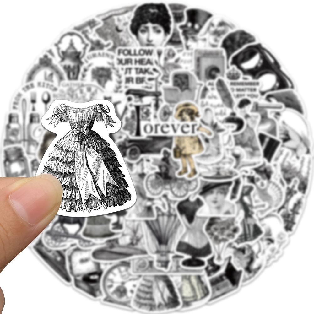 64 Black and White European and American Retro Graffiti Stickers Decorative Suitcase Pen Guitar Notebook DIY Waterproof Stickers