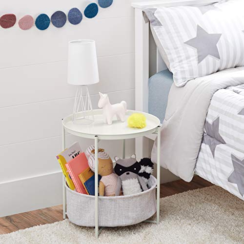 Amazon Basics Round Side Table with Storage Basket, White X Heather Gray, 48cm H X 44.96cm W X 44.96cm D