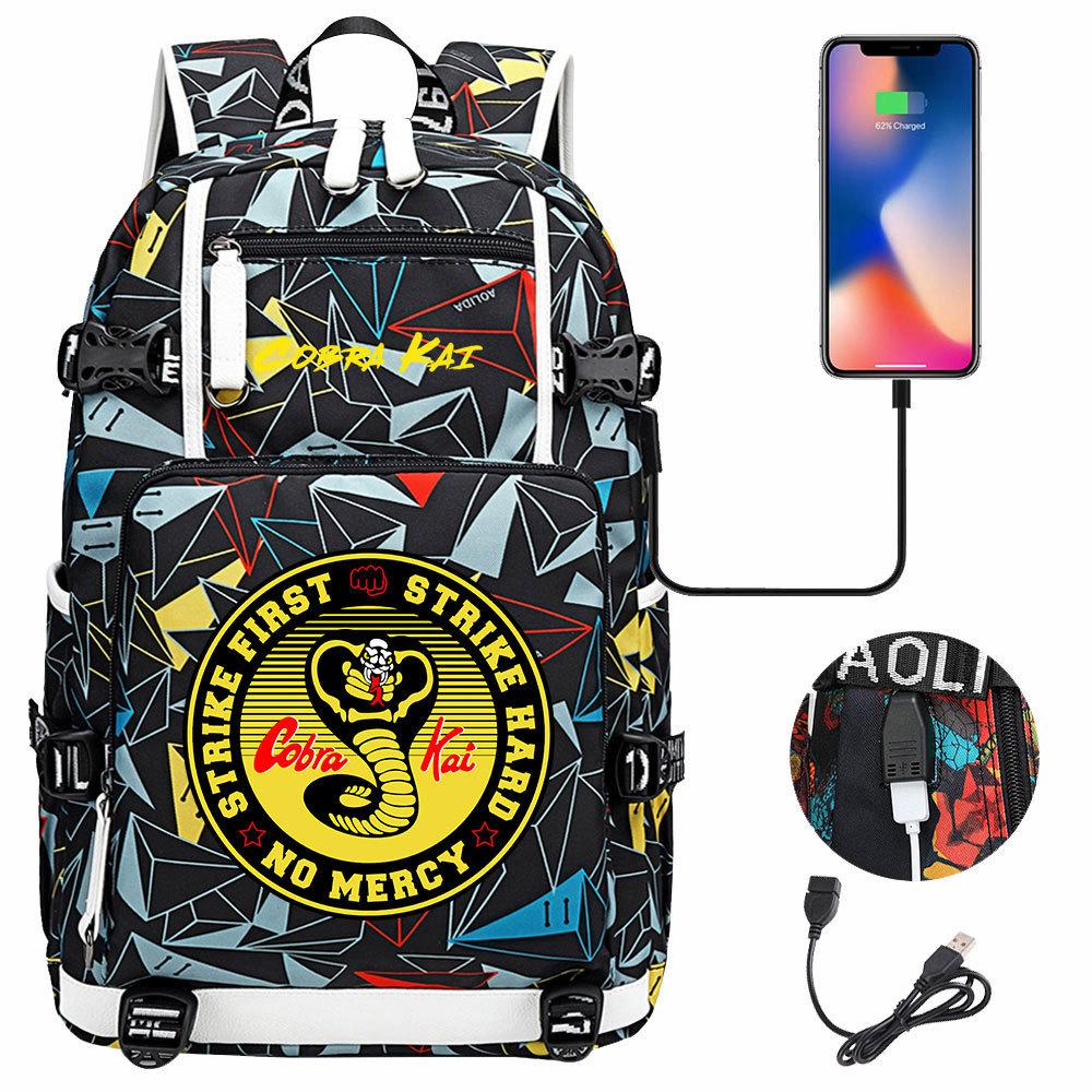 American Drama Cobra Print USB Teen Student Schoolbag Men and Women Leisure Large Capacity Travel Backpack