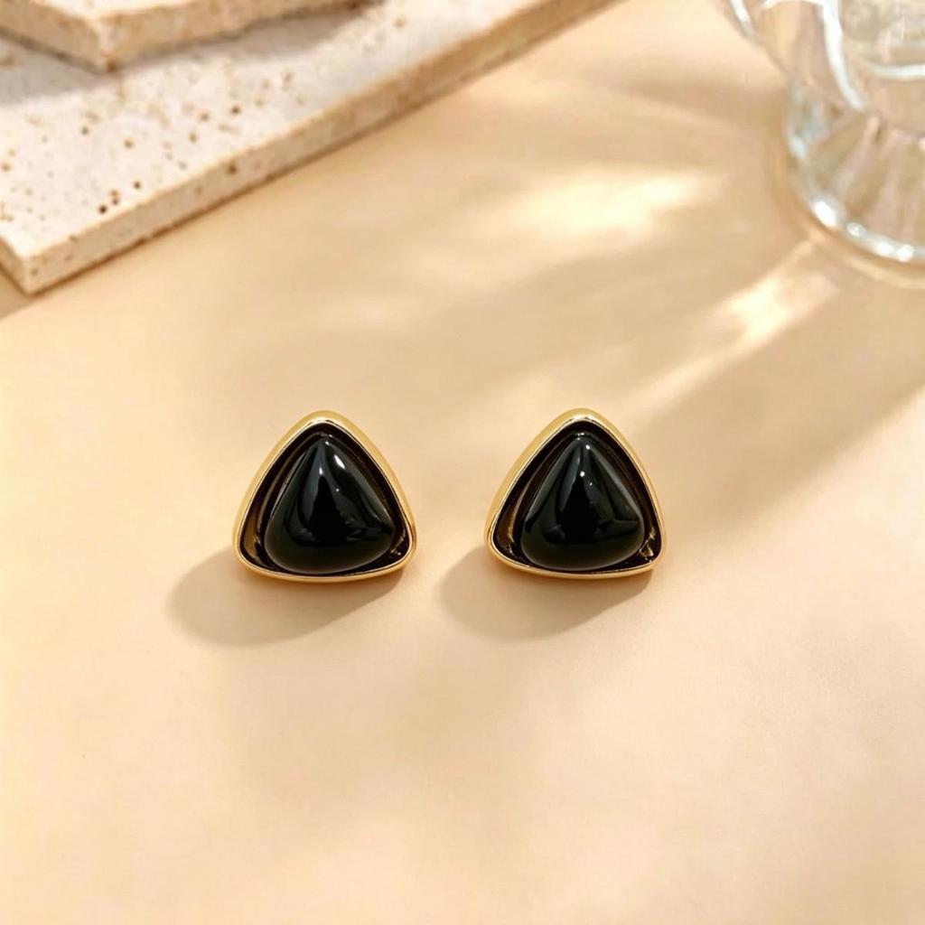 Gold-Plated Stainless Steel Triangle Resin Earrings - Versatile, Light Luxury Design