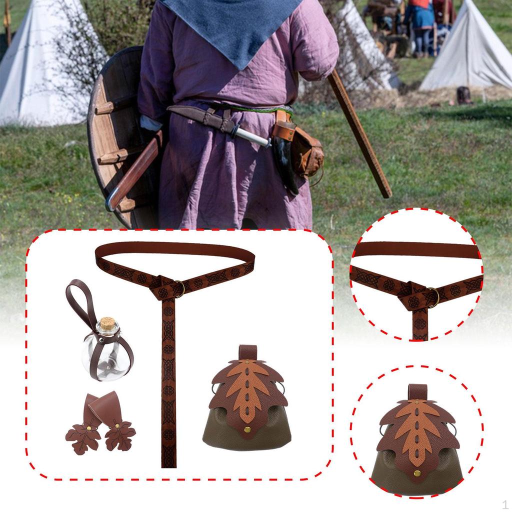 5 Pieces Medieval Belt Bag Skirt Hikes Bottle Faux Leather for Fantasy Events
