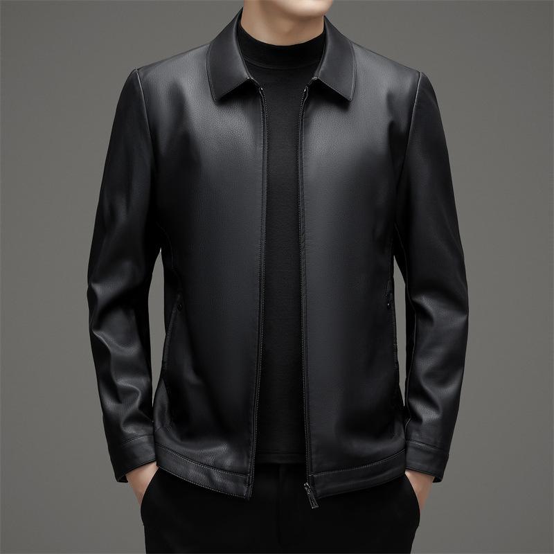 Genuine Leather Jacket Men's Autumn and Winter Middle-aged Men's Leather Jacket Dad's Short Loose Casual Sheepskin Jacket