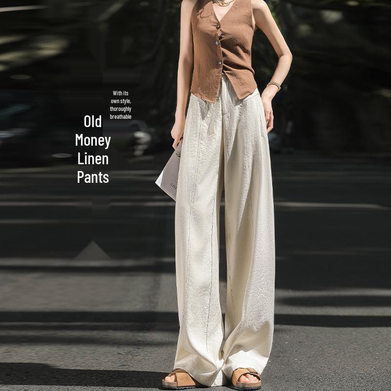 Women's Tencel Linen High Waist Wide Leg Pants - Summer 2026, Old Money Style, Relaxed Casual Loose Fit