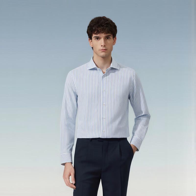 Judger Men's Easy-Care Striped Business Casual Long-Sleeve Shirt