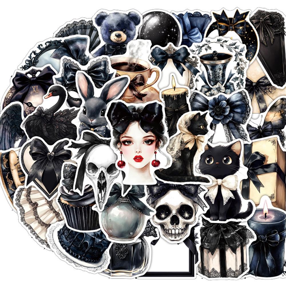 10/30/50pcs Dark Gothic Bowknot Cartoon Stickers Aesthetic Decoration Decals DIY Phone Stationery Guitar Waterproof Sticker Toys