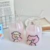 Cute 600ML Korean Coffee Cup Glass Cute Pattern Juice Cup Large Caliber Modern Design Water Bottle For Brewing Coffee Matcha