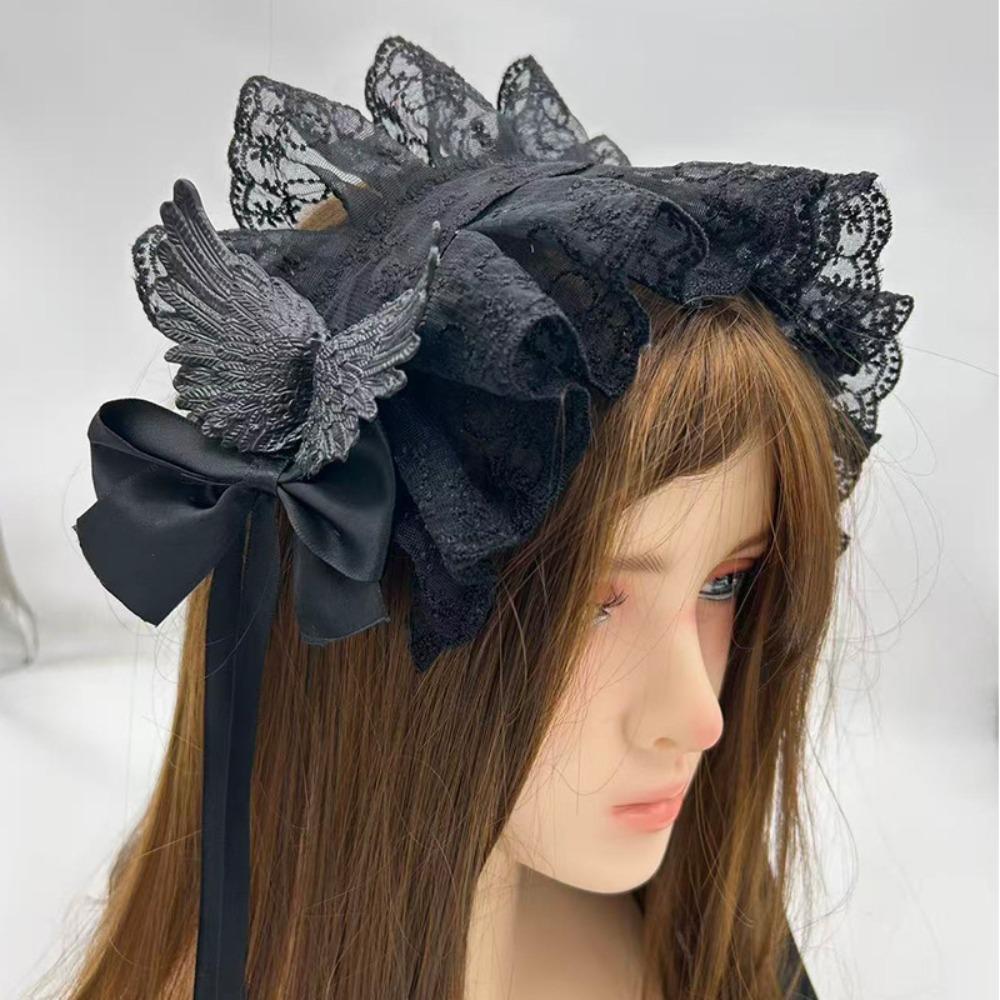 Y2k Cosplay Headdress Rivet Lolita Hair Clip Sweet Lolita Wings Lace Headband Daily