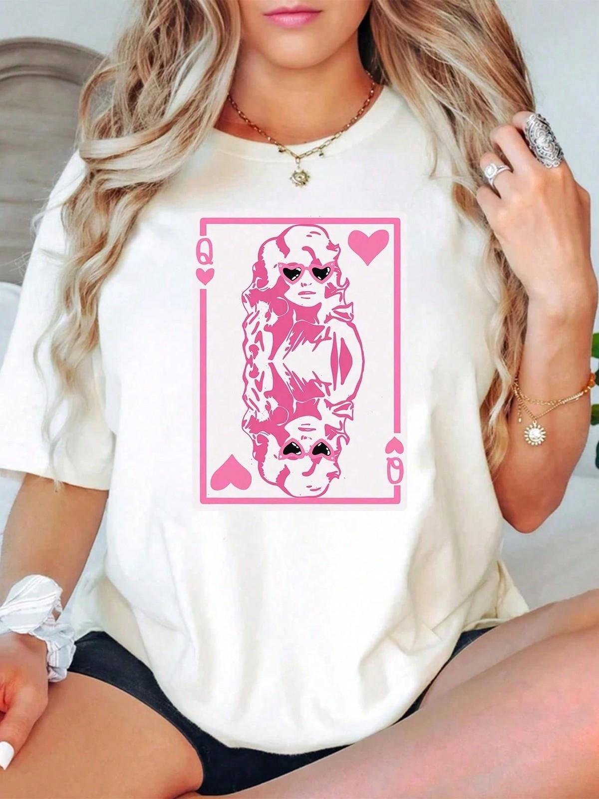 Valentine s Day Queen Of Hearts Comfort Tshirt, Cute Pink Dolly Valentine Shirt XL