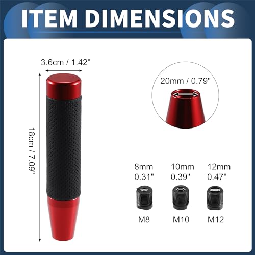 INFINAUTO Zylinder Schaltknauf 18cm Schalthebelknauf für Automatik- und Schaltwagen mit 3 Adaptern Aluminiumlegierung Rot 1 Satz