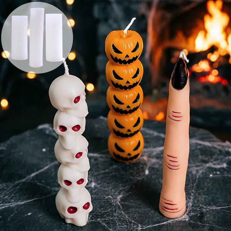 3D Halloween Candle Mold - Stackable Broken Finger, Pumpkin & Skull Design