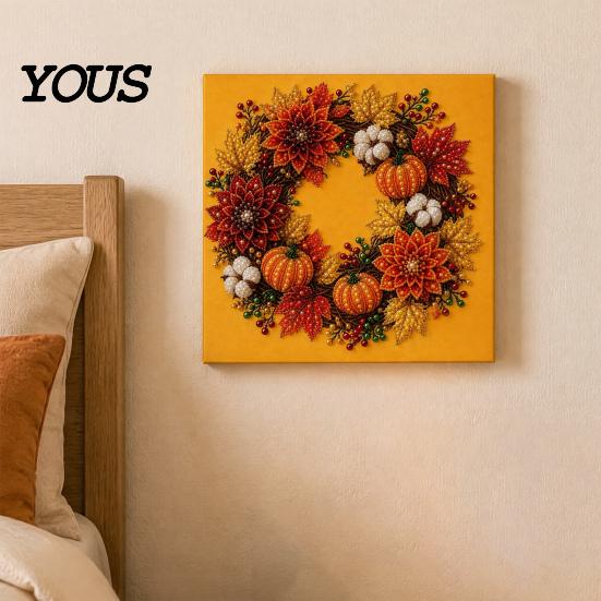 Autumn Craft Kits for Beginners Pumpkin Faux Pearl Art Kit, Fall Wreath Painting Harvest Festival Party Favors 3D Bead Kit Adults Beginners, Home Wall