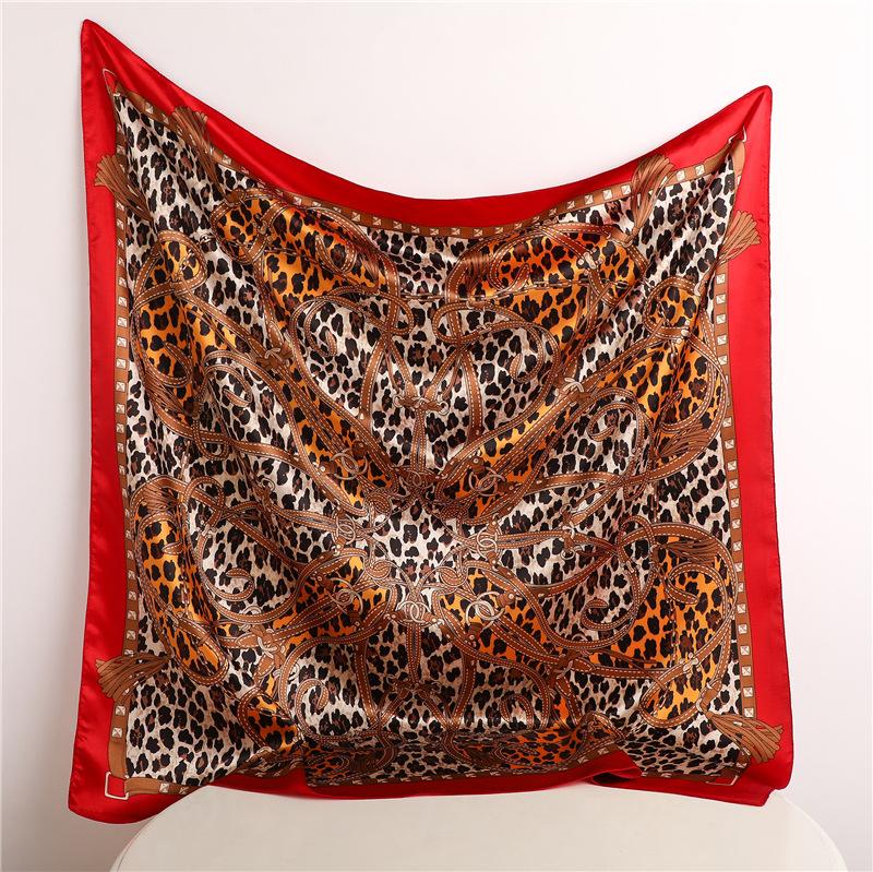 90*90Cm Square Silk Scarf Women Shawl Leopard Print Hijab Female Luxury Square Lady Muffler Bufanda Bandanna Echarpe Tie Bag