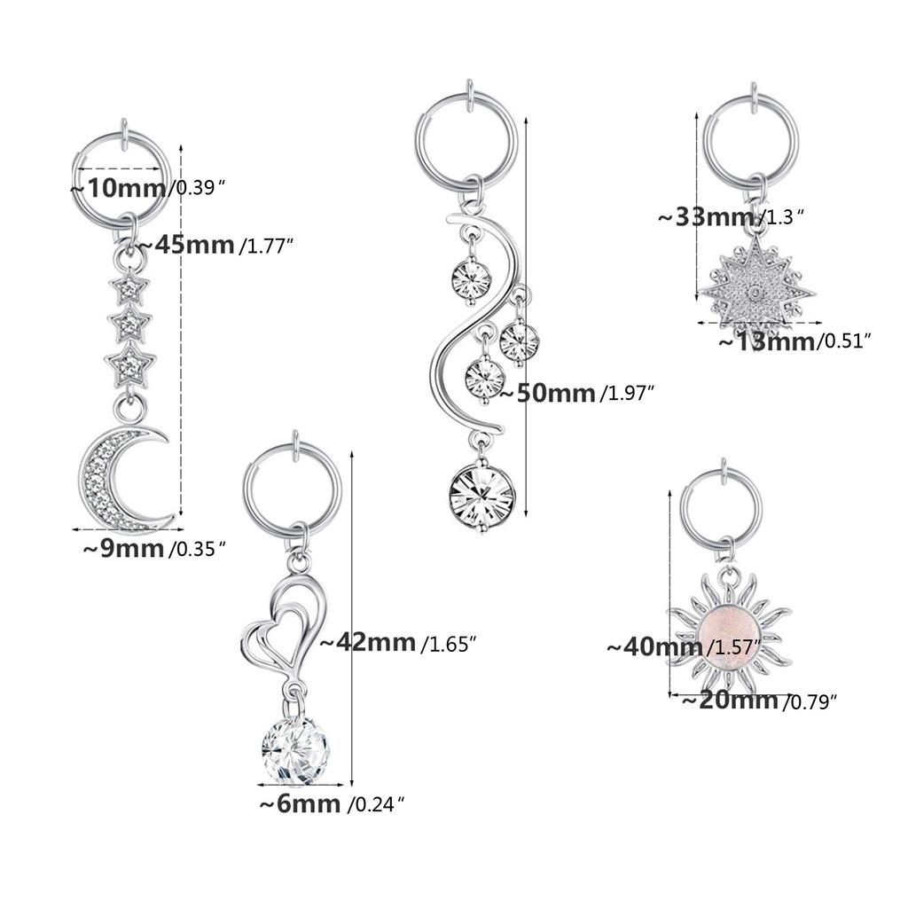 5 Pcs Stainless Steel Fake Belly Button Rings Dangle Non Piercing Belly Button